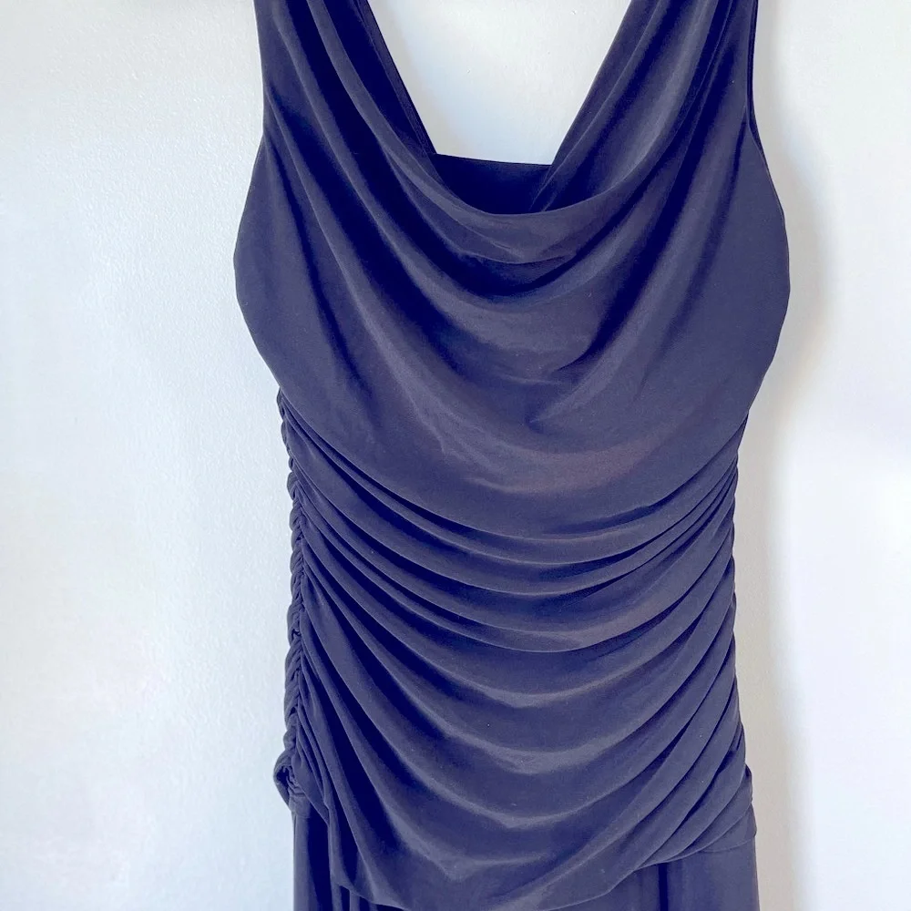 NW Nightway Black Pullover Ruched Front & Back Dress Size 10 Gown Evening Dressy